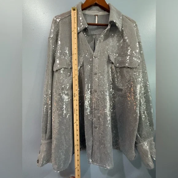 Free People Disco Margarita Sequin
Button Down Top in Silver Large - Picture 9 of 10